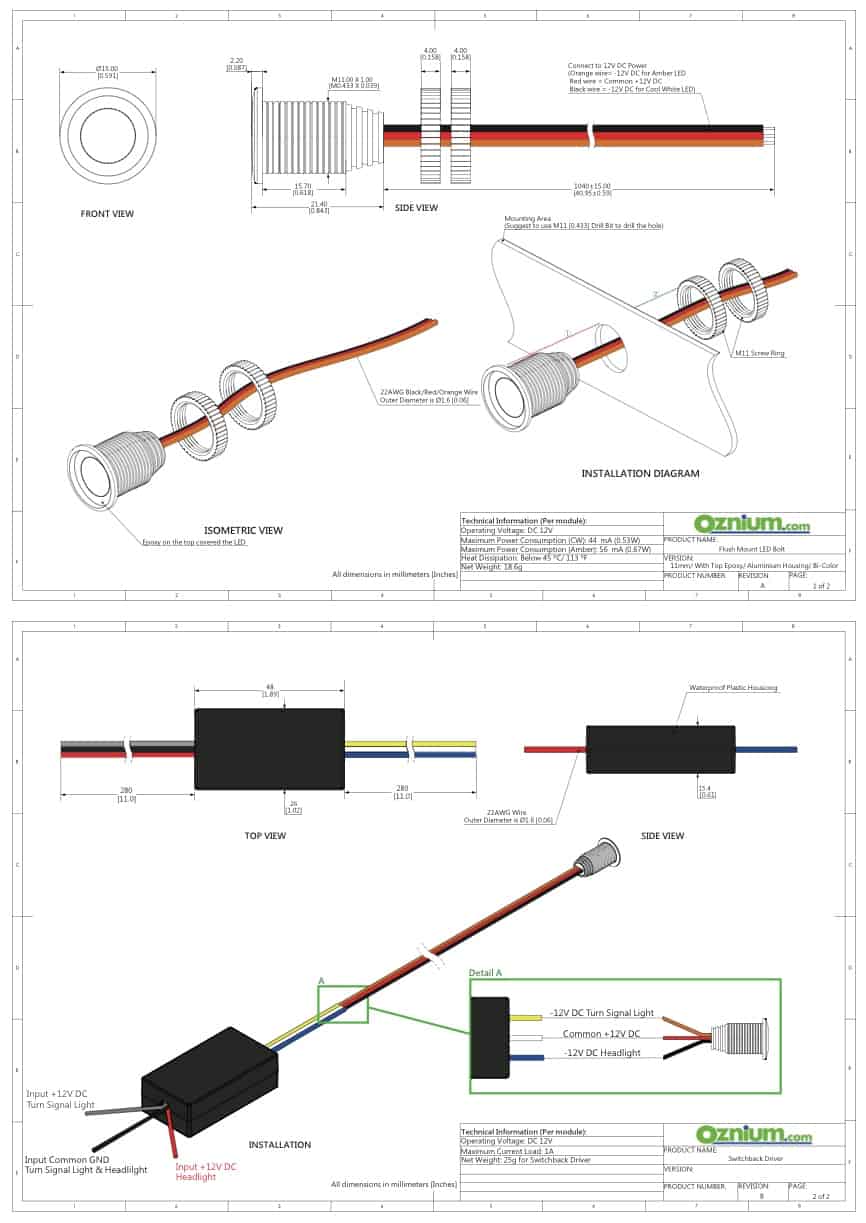 Bi-color white amber LED bolt with switchback driver