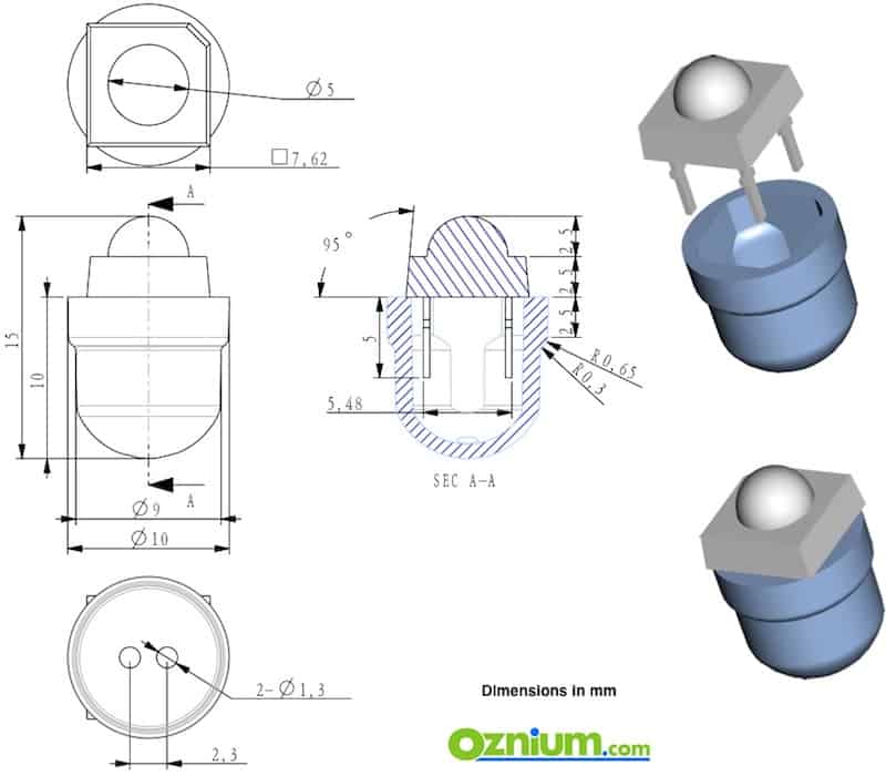 LED Prewired Superflux LEDs Dimensions