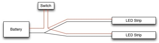 Two LED strips powered by one battery wiring how to diagram