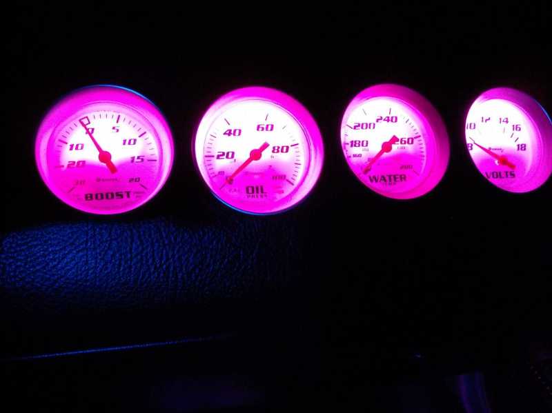 pink 4 chip superflux in my JDM gauges. very clean, and very BRIGHT. in 93 Honda Accord