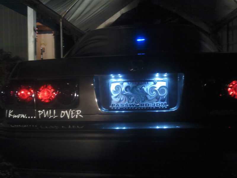 4 White superfux 4-chip LES in replacement of stock bulbs in license plate. super bright. 