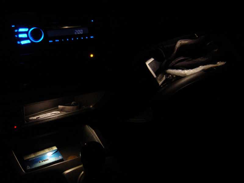 Inside the garage with all doors closed and exterior lights off.