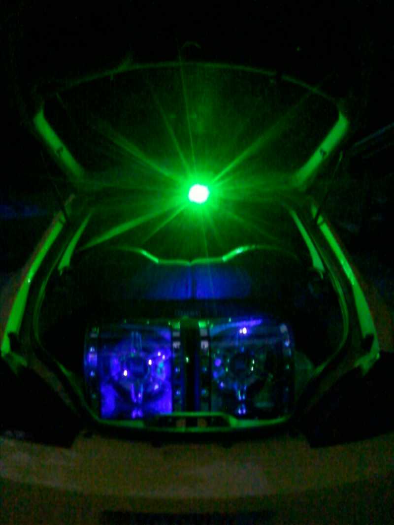 1 tiny prewired chip in the trunk lighting  the whole trunk up and 5 feet out side of it.