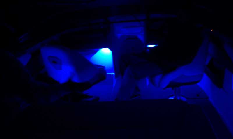 Regal 2200 from aft- 13 super flux blue leds and 8-9 inch tri-chip led tubes.