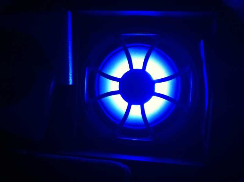 Wet Sounds XS-10FA with 3, blue surface mount LEDs mounted behind the grille.