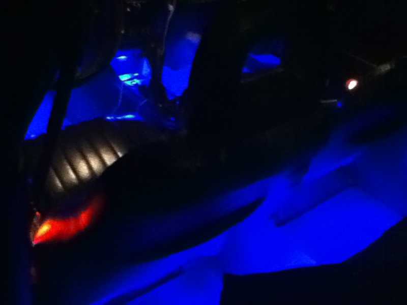 1 blue prewired surface mount L.E.D. in each footwell and the center cubby, 4 in back