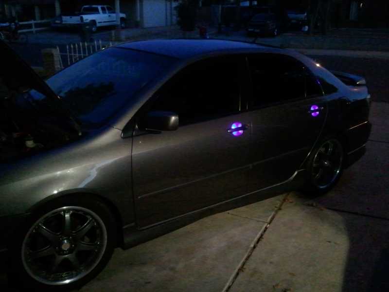 im jerry(2006 toyota corolla), i removed door panel and routed 1 blue surface mount l.e.d to each door handle, veri unique, only car in phoenix,az that i know that has this,thnx oznium woo!