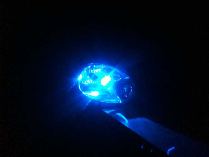One Blue Superflux in my 2004 Neon's Headlight.  Definitely shows how awesome the degree of light they give off is.
Teh_W