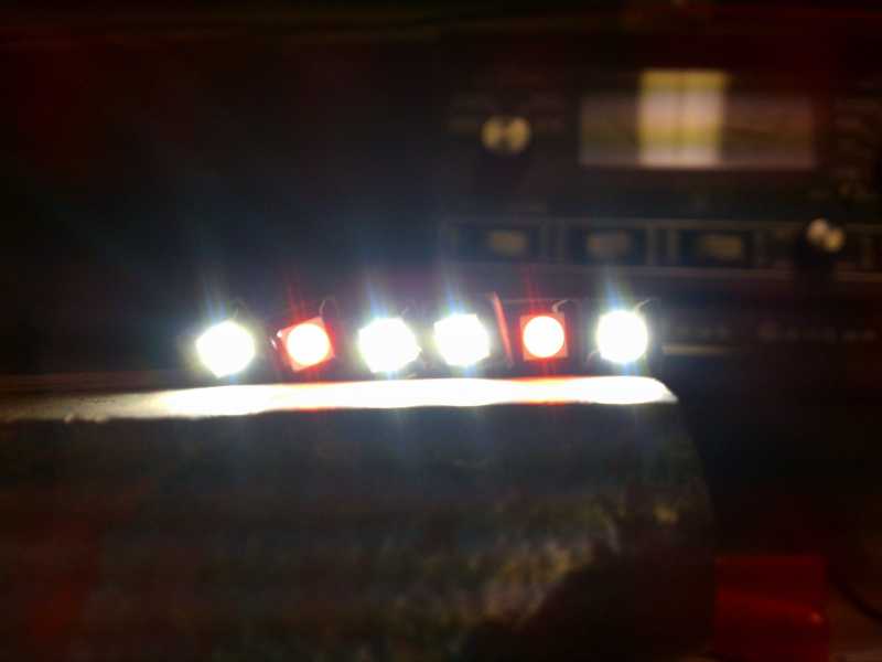 Bench test of Oznium 3 chip single LEDs.  I am using the 2 orange to add a glove box light and cubby light to my 2011 Tacoma "Taco".  2 of the super white are going in the front map lights wired to the stock dome light circuit.  2 of the super white are going on my fender as side marker turn signals.  The wiring is thin as aluminum foil and flexible like cellophane.