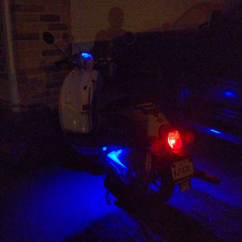 Two blue Prewired Surface Mount LEDs on each side, one red as a tail light.