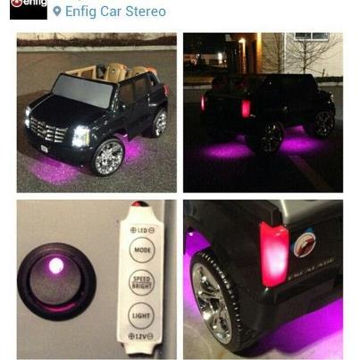 Daughters Christmas gift. 
4 Superflux LEDs for the headlights
4 Pink Flex Strips for underneath
2 White Flex Strips for brake lights
1 Pink LED Rocker Switch (headlights & taillights)
1 Inline LED Controller (bottom strobes etc.)