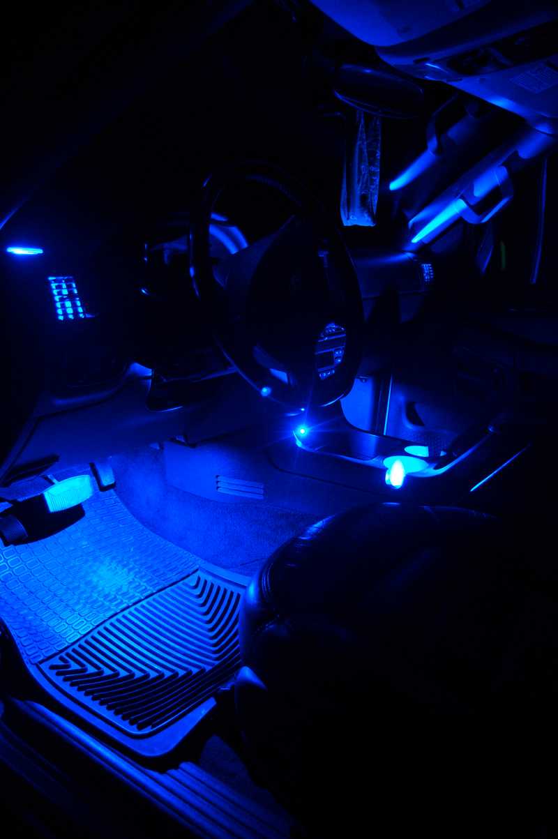 Surface Mount 5050 LEDs in cup holders, foot wells, and air vents. 