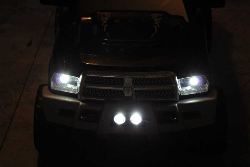 My son's RAM 3500 Powerwheel with 4 superflux LED's