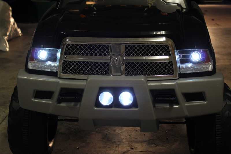 My son's RAM 3500 Powerwheel with 4 superflux LED's