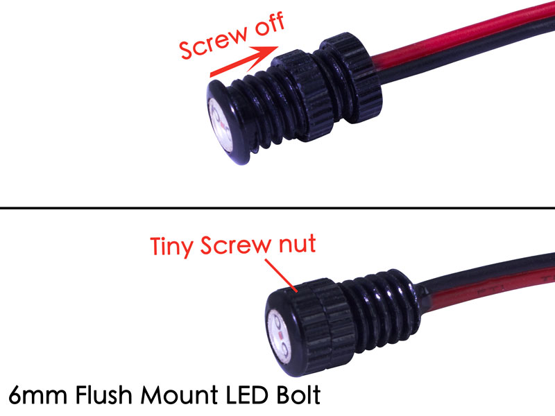 Oznium Flush Mount LED Bolt Light for Grille, Cars Interior, Ambient Lighting (Aluminum Black Housing, 6 mm, Red LED), Size: 6mm (About 15/64)